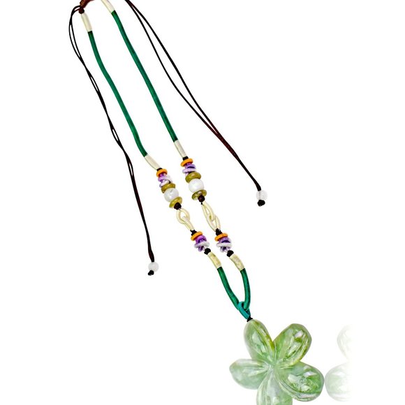 Plumeria Flower Blossom Handmade Jade Necklace Pendant - Picture 3 of 3